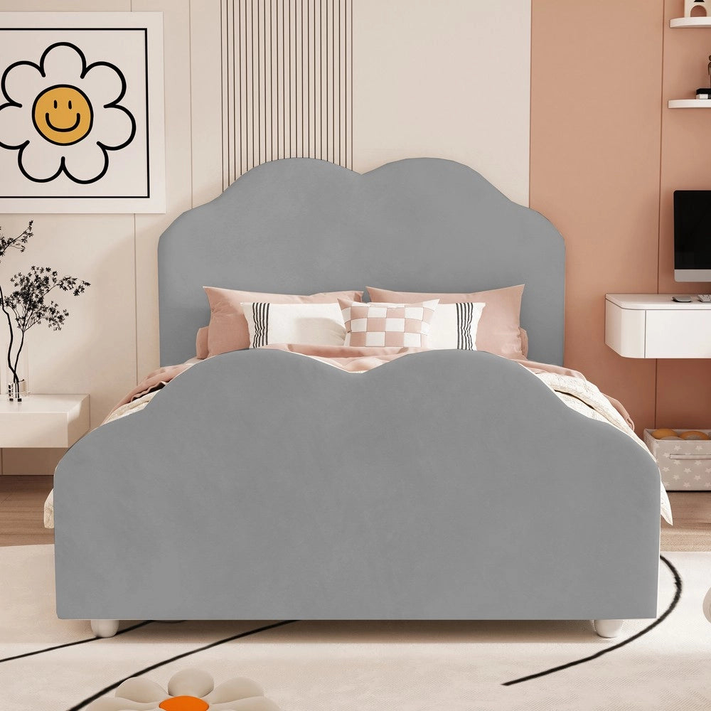 Letto per bambini imbottito ¨C Minimal ¨C Velluto grigio 90x200 cm