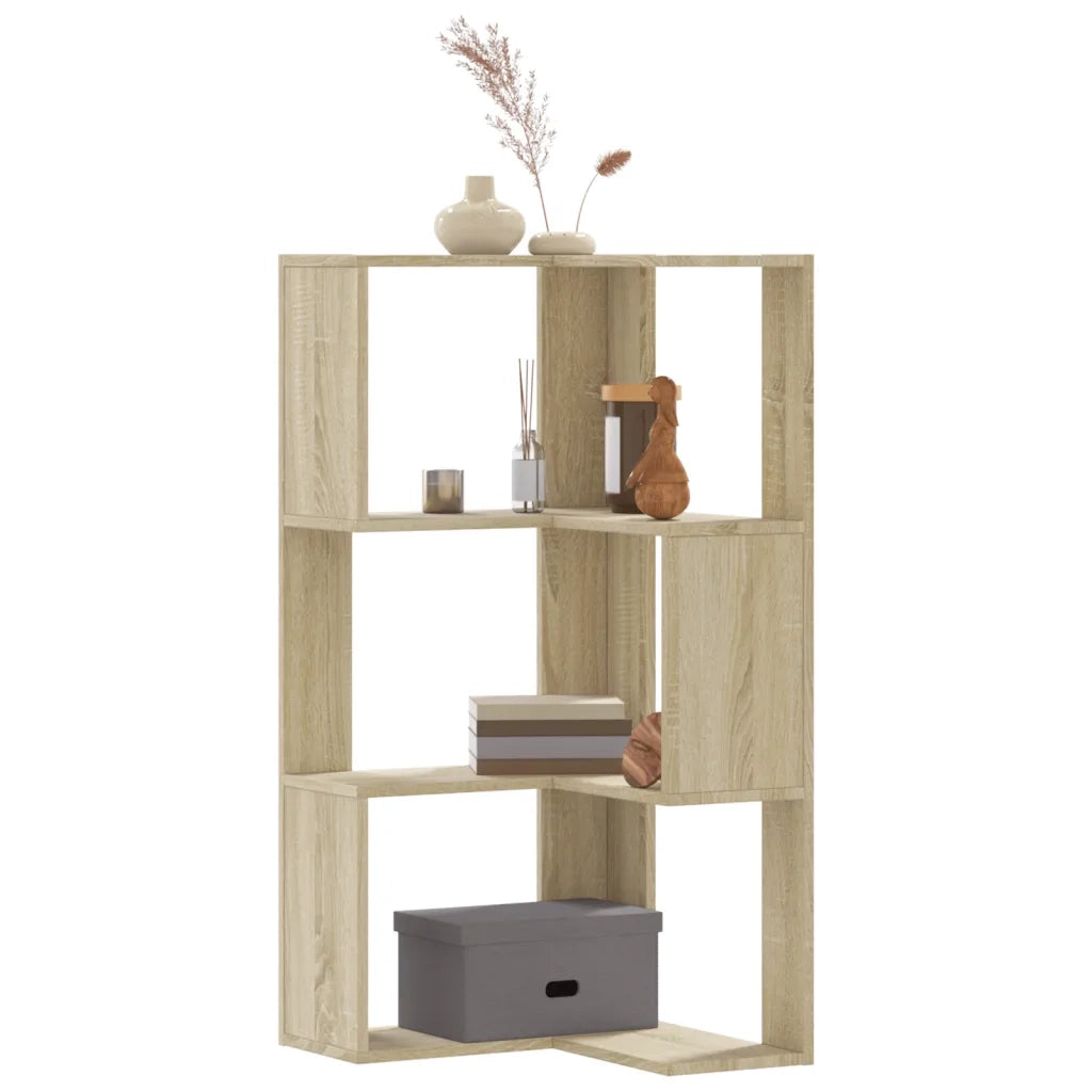 Libreria Angolare 3 Ripiani-Scaffale per Libri-Mobile di Stoccaggio Rovere Sonoma 50x50x102 cm Legno