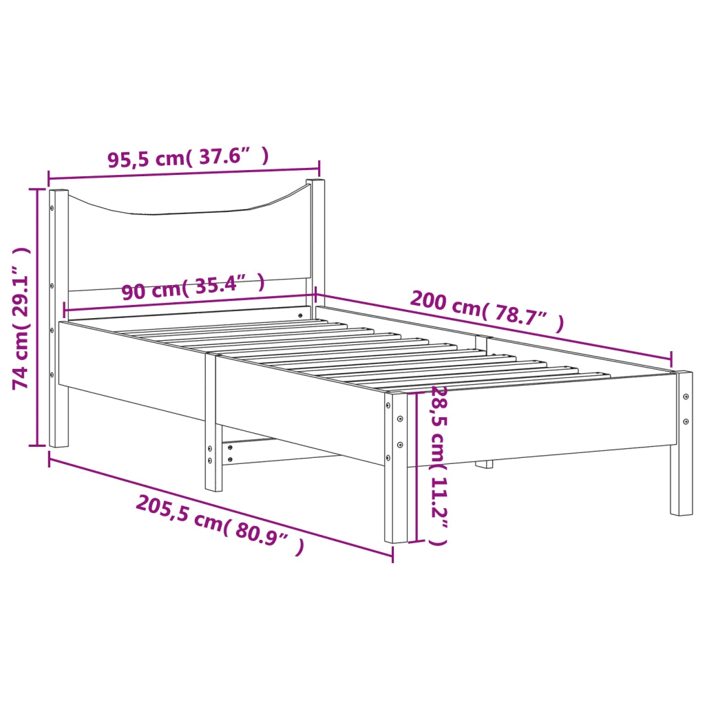 Letto senza Materasso Bianco 90x200 cm Legno Massello di Pino 844738