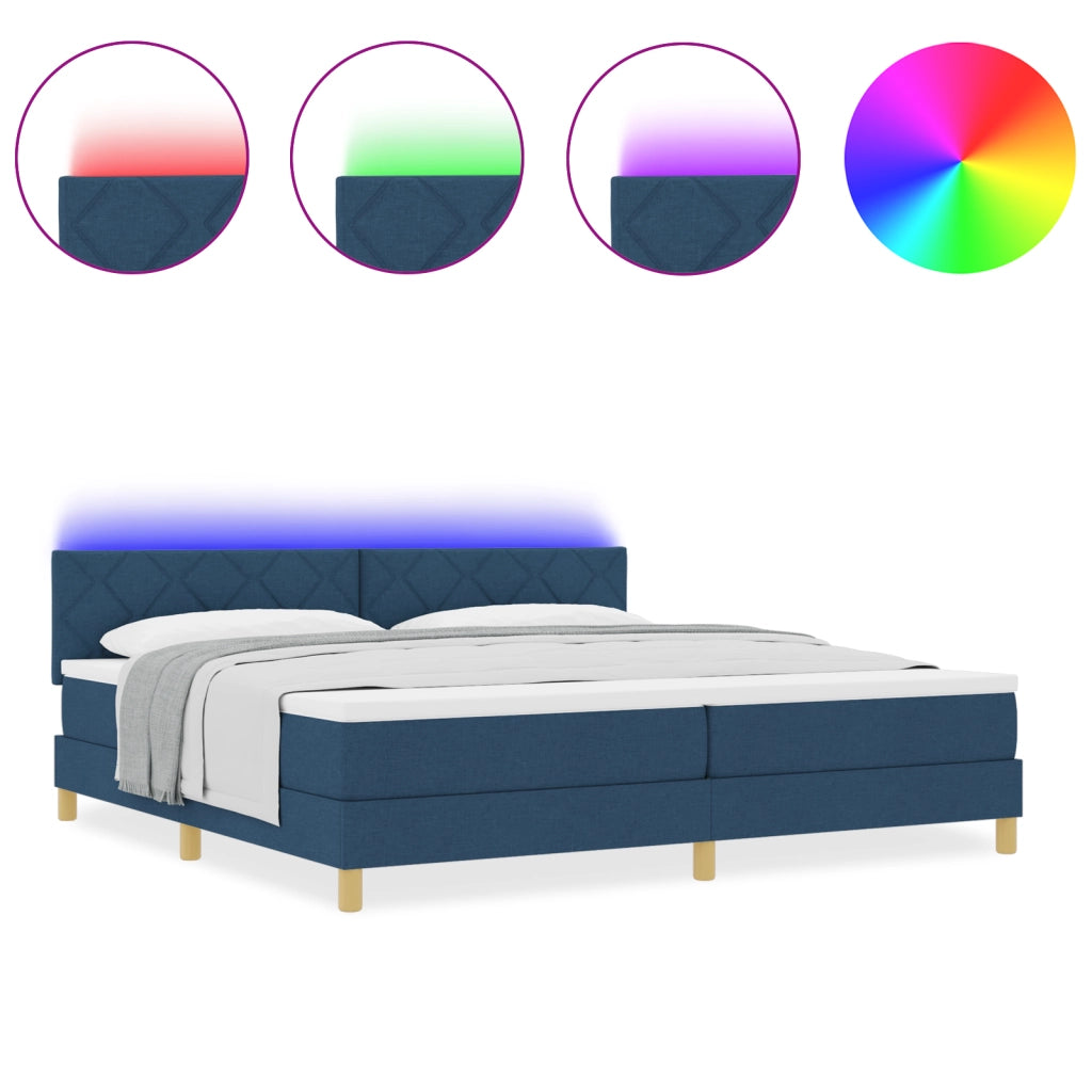 Letto a Porta Reale con Materasso & LED Blu 200x200 cm Tessuto