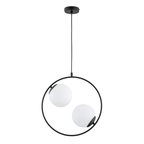 Lampadario nero moderno ADINO 2 sfere bianche 2xE14