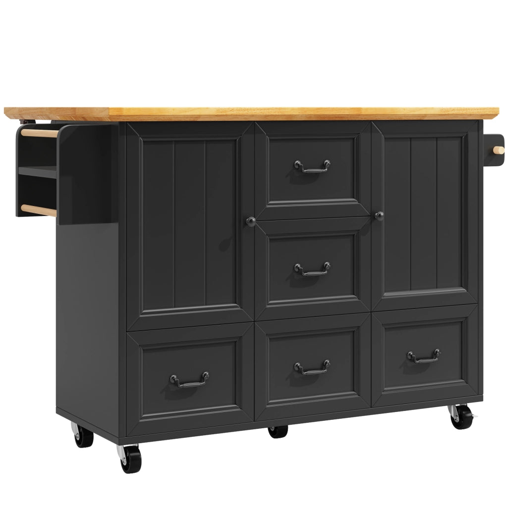 Isola da cucina mobile pieghevole con ruote; MDF e metallo; nera