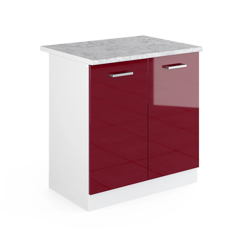 Vicco Base per lavello Rosso bordeaux lucido 80 cm con ante, con piano di lavoro