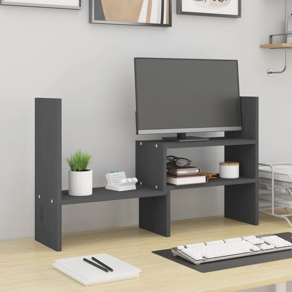 Supporto Monitor Grigio (39-72)x17x43 cm Legno Massello di Pino 814011