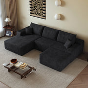 Divano angolare modulare in tessuto a coste con seduta profonda e schiuma elastica nero 270 × 175 × 83 cm