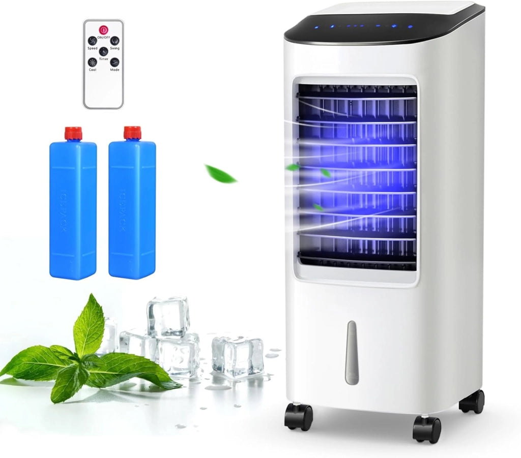 Raffreddatore d’Aria 65W, 3 in 1 Air Cooler, Umidificatore, Ventilatore, Ventilatore Condizionatore Portatile con Telecomando, 3 Velocità, Timer 7,5H, Serbatoio dell'Acqua da 7L
