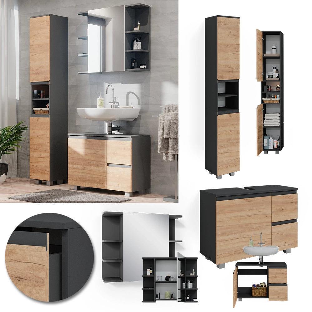 Vicco Set mobili bagno Grigio 3 parti