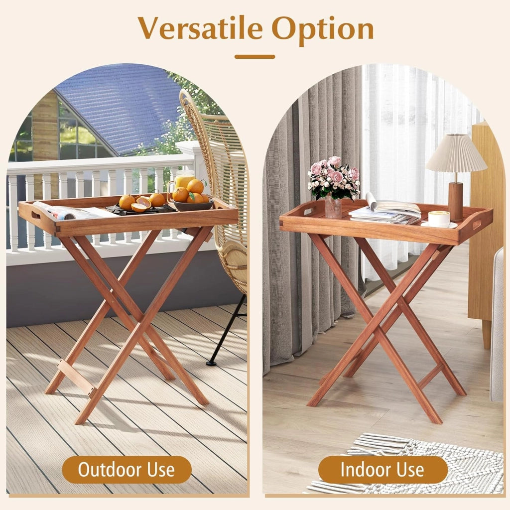 Tavolino ausiliario in legno di acacia per giardino, comodino rettangolare con ripiano aperto inferiore, 45 x 45 x 45 x 45 cm, motivo a lamelle, per soggiorno, terrazza, balcone