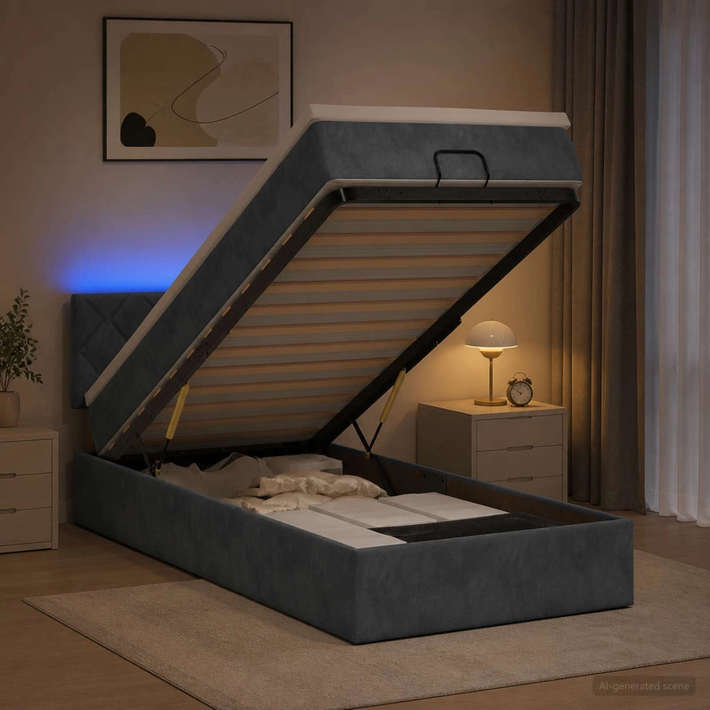 Letto Ottomano con Materasso e LED Grigio Scuro 100 x 200 cm 3457192
