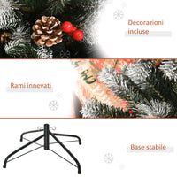 Easycomfort Albero di Natale Innevato 180cm con Bacche Rosse e Pigne Bianche, Base Rimovibile Pieghevole, 678 Rami, Verde