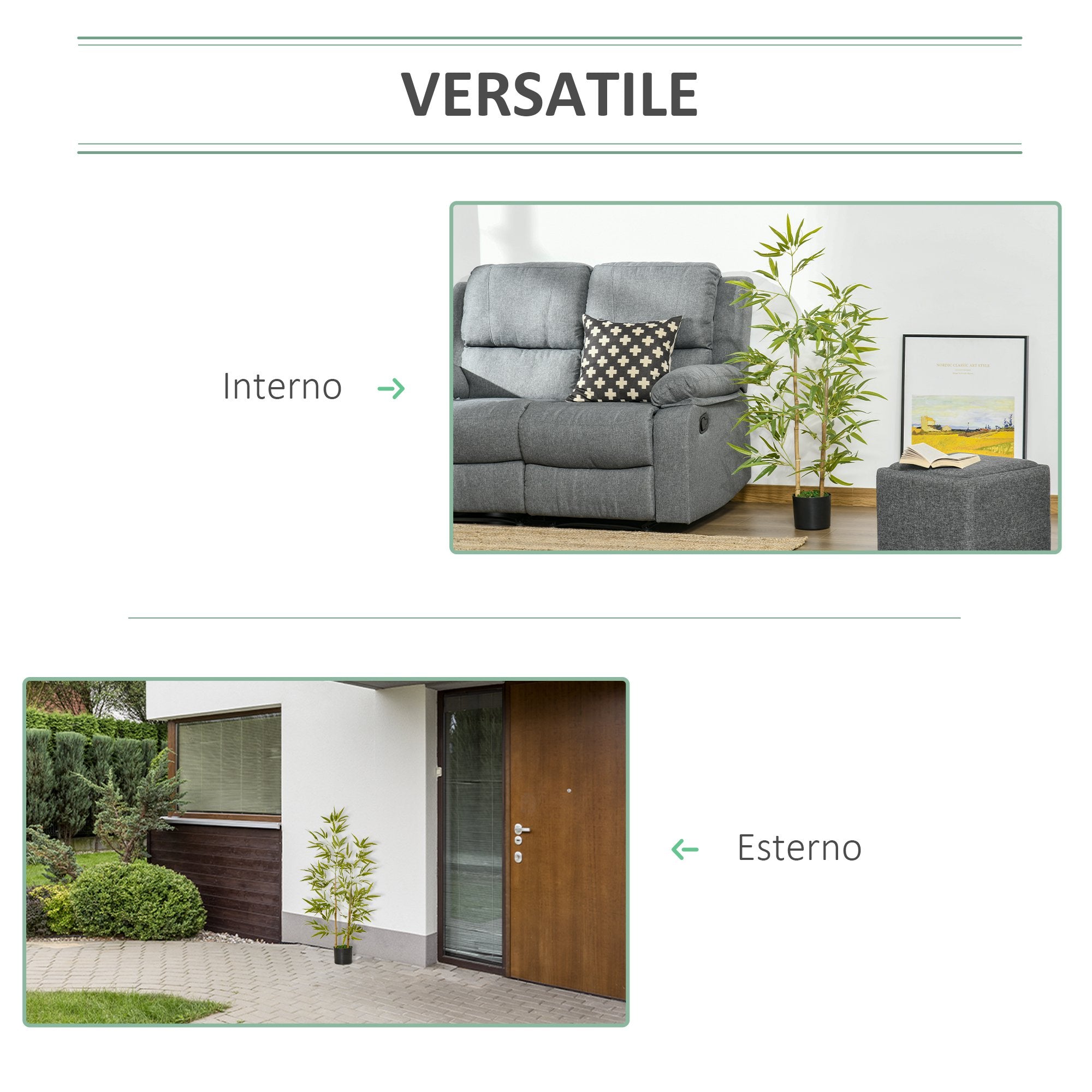 EasyComfort Pianta Artificiale di Bambù Alta 120cm con Vaso per Interno ed Esterno, Verde