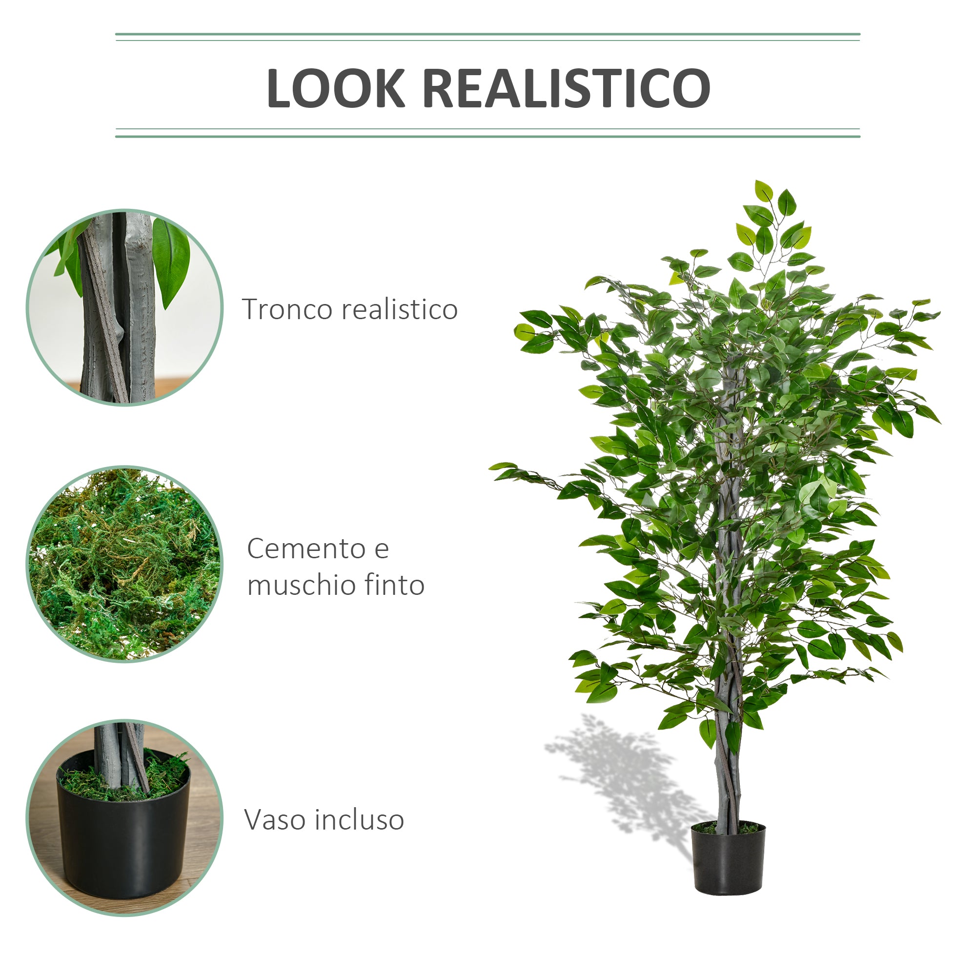 Easycomfort Pianta Artificiale di Ficus Alta 135cm con Vaso per Interno ed Esterno, Verde