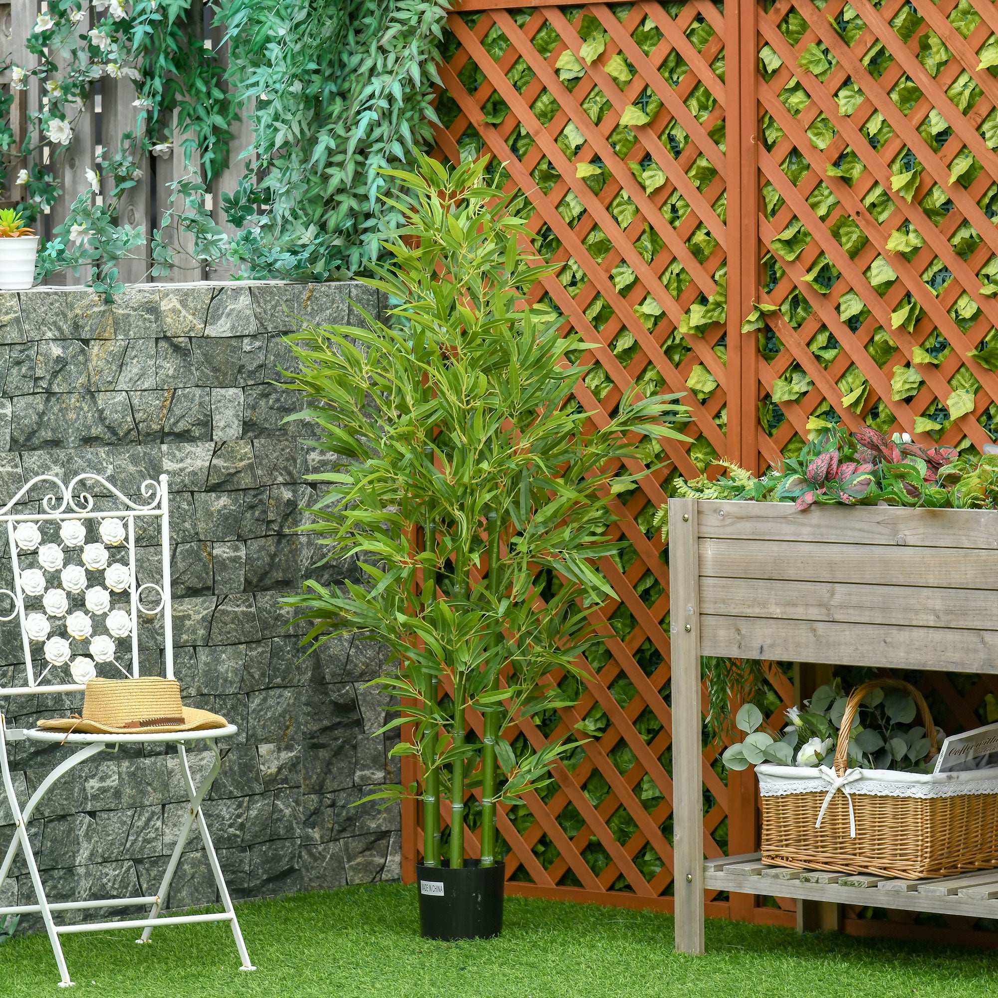 Easycomfort Pianta Finta di Bambù Alta 150cm con Vaso Incluso per Interno ed Esterno