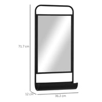 EasyComfort Specchio da Parete con Mensola Inferiore e Struttura in Metallo, 36.2x12x71.7cm, Nero