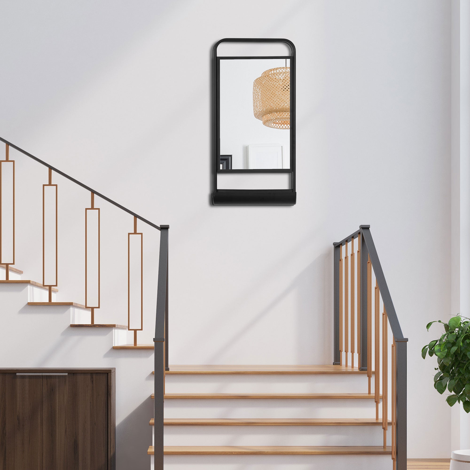 EasyComfort Specchio da Parete con Mensola Inferiore e Struttura in Metallo, 36.2x12x71.7cm, Nero