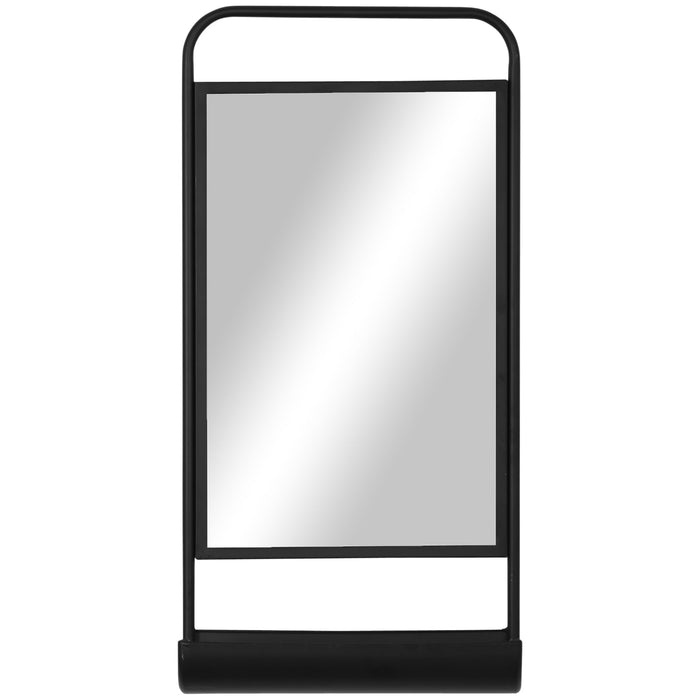 EasyComfort Specchio da Parete con Mensola Inferiore e Struttura in Metallo, 36.2x12x71.7cm, Nero