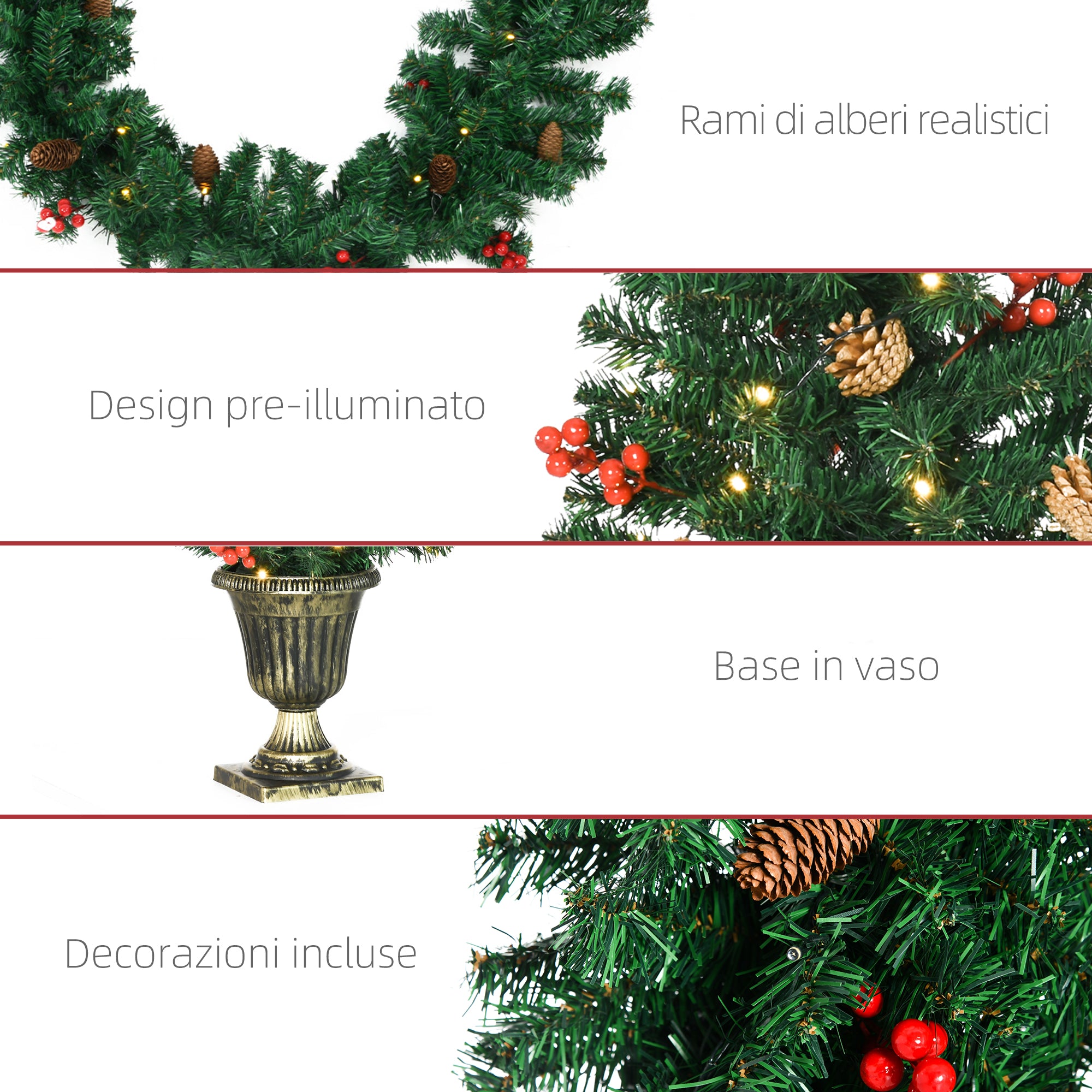 Easycomfort Decorazioni Natalizie, Set 4 Pezzi con 2 Alberelli di Natale Φ40x90 cm, Ghirlanda Natalizia e Corona di Natale