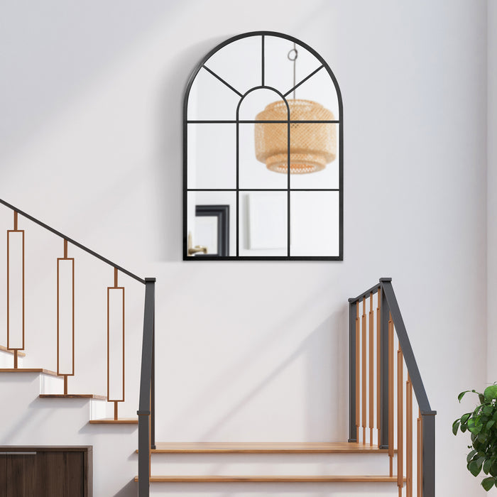 Easycomfort Specchio Moderno a Parete e a forma di Arco 91x60 cm per Camera da Letto e Soggiorno, in Metallo Nero e Vetro