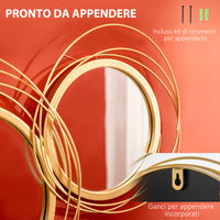 EasyComfort Decorazione Murale 3D in Metallo, Wall Art a Cerchi con Specchi 107x56cm, Oro