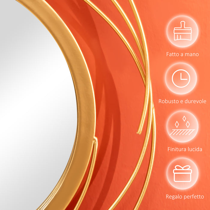 EasyComfort Decorazione Murale 3D in Metallo, Wall Art a Cerchi con Specchi 107x56cm, Oro