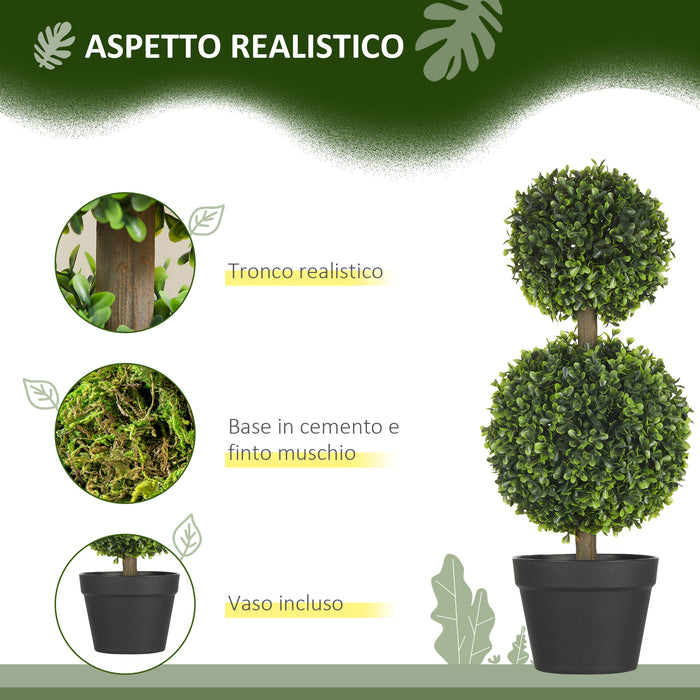 Easycomfort Set da 2 Piante di Bosso a 2 Sfere Realistiche con Vaso incluso, a Fondo Rinforzato ed Erba, 60 cm