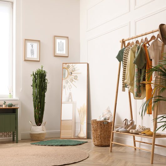 Easycomfort Specchio da parete e da appoggio in Legno di Pino con Ganci inclusi, 45x125cm