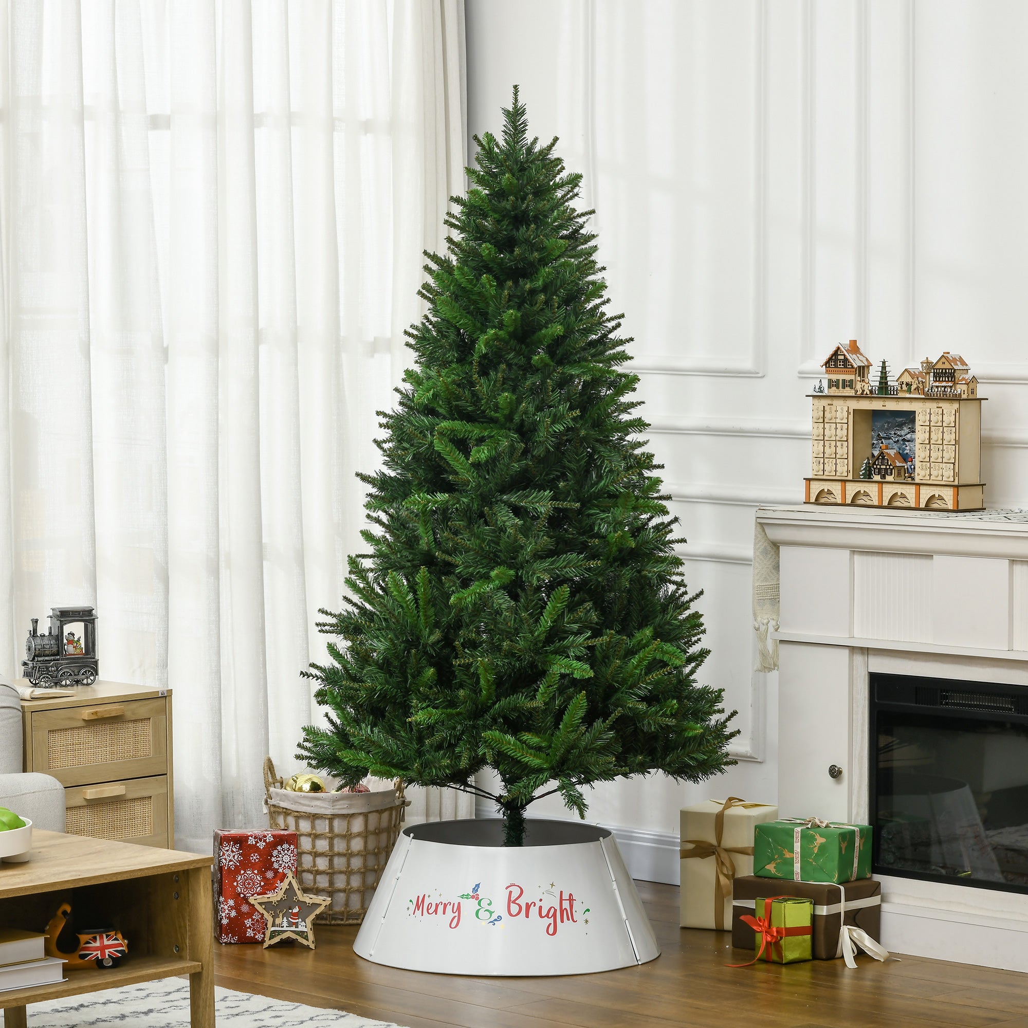 EasyComfort Albero di Natale Artificiale 180cm con 786 Rami, 2 Sezioni e Base in Metallo, Verde