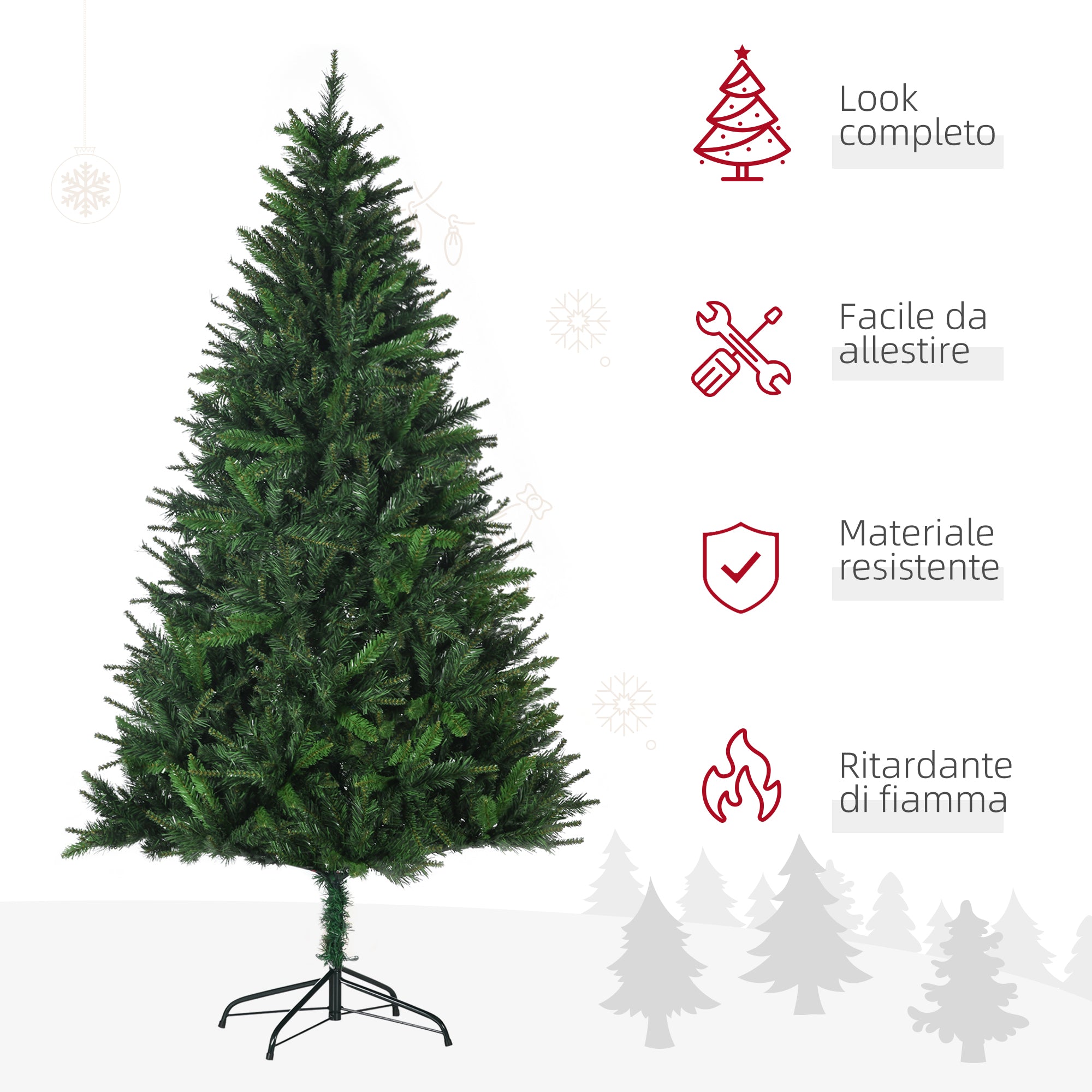 EasyComfort Albero di Natale Artificiale 180cm con 786 Rami, 2 Sezioni e Base in Metallo, Verde
