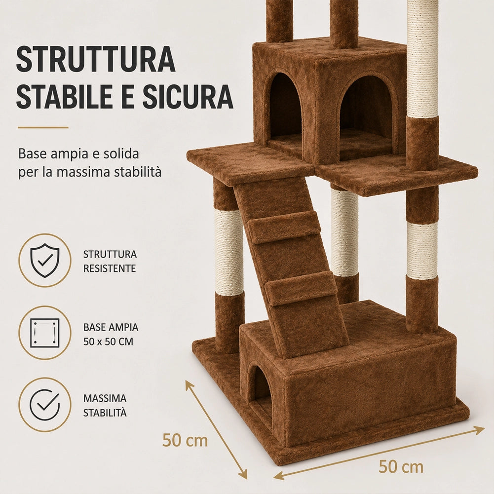 Tiragraffi per Gatti Albero Sisal Parco Giochi Gatto Tira Graffi 170cm Marrone
