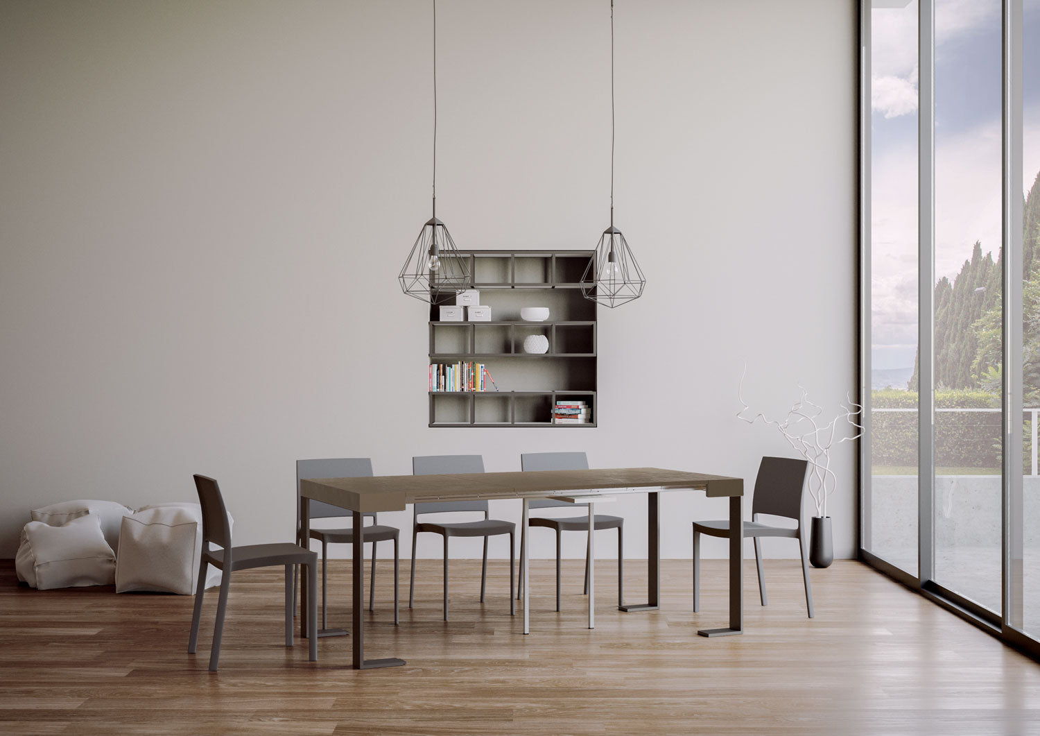 Consolle Allungabile 90-300x40x77 cm Tecno Tortora Telaio Antracite