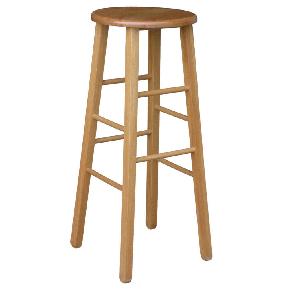 Sgabello legno con seduta rotonda h 80 cm noce chiaro gamba dritte