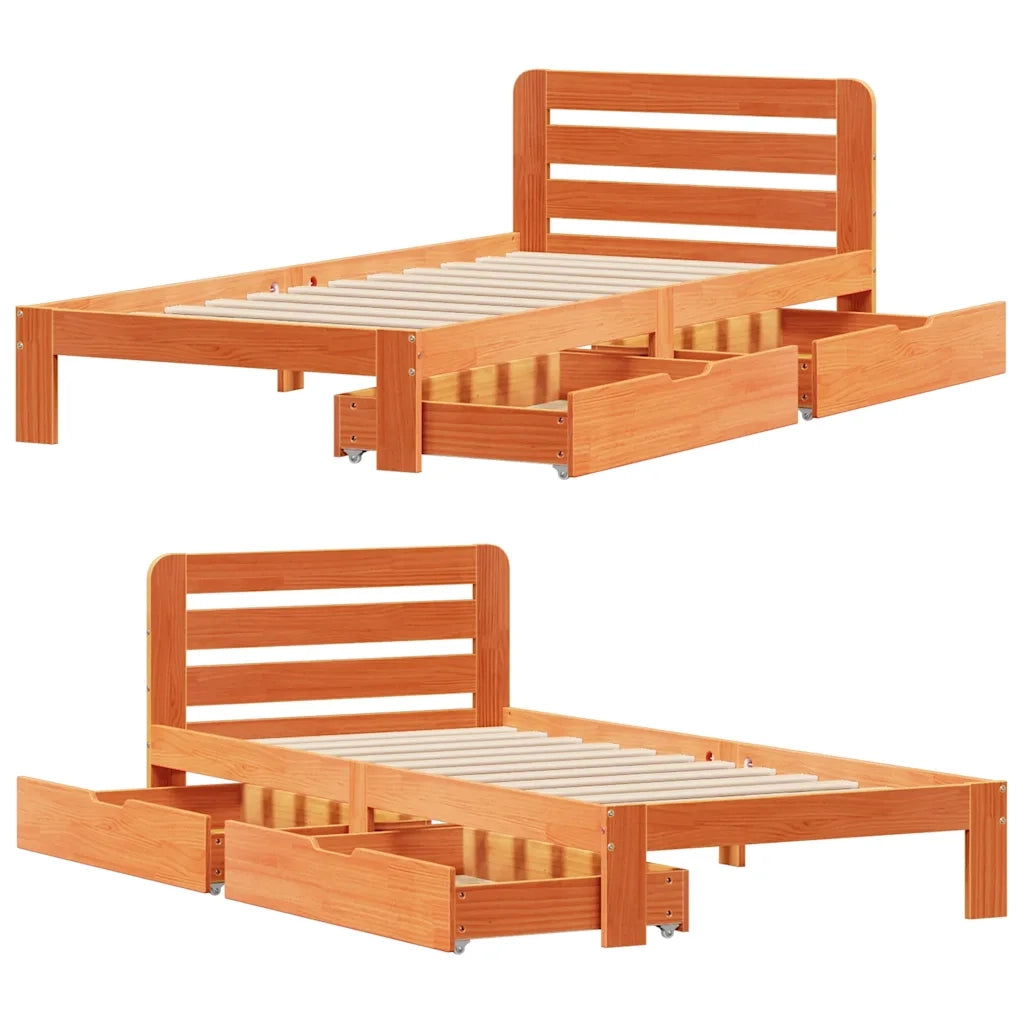 Letto senza Materasso Marrone Cera 90x190 cm in Legno di Pino 3309865