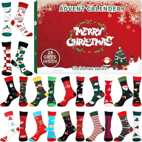 Calendario dell'Avvento 2025 - Calendario dell'Avvento - Set di Calze Unisex Multicolore - 24 Giorni di Sorpresa - Regalo di Natale - Comodo e Caldo - Colori Casuali - Calendario dell'Avvento Post-Natale