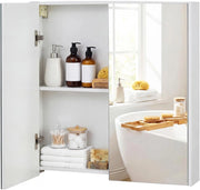 Armadietto da Bagno con Specchio a 2 Ante, Mobiletto da Parete Pensile Salvaspazio in Legno, Mobile Bagno Sospeso per Camera da Letto, Ingresso e Soggiorno, 62 x 11 x 65 cm (Bianco)