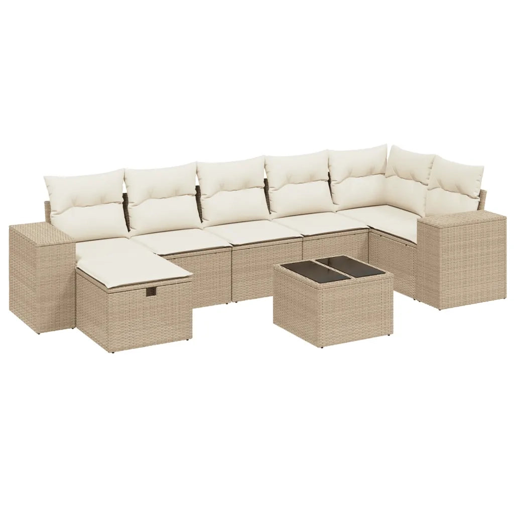 Set Divano da Giardino 8 pz con Cuscini Beige in Polyrattan
