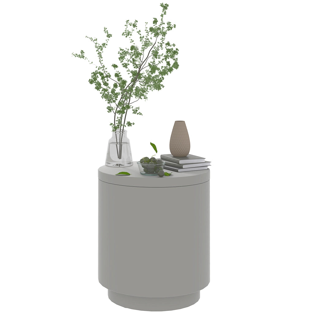 Tavolino Multiuso con Secchiello Ghiaccio e Coperchio, in Cemento e Acciaio Inox, ?37.5x43.5 cm, Grigio Chiaro