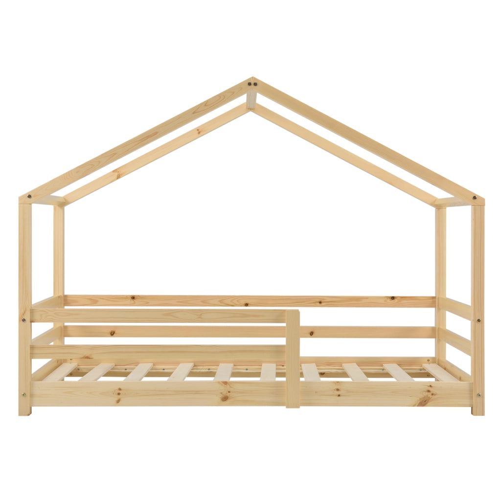 Letto per Cameretta Knätten a Casetta 70 x 140 cm con Sponde - Naturale [en.casa]