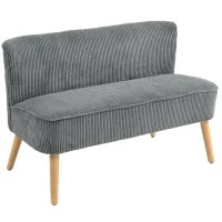 Divano a Due Posti Imbottito in Legno, Tessuto Effetto Velluto, Schiuma, 117 x 56,5 x 77 cm, Grigio