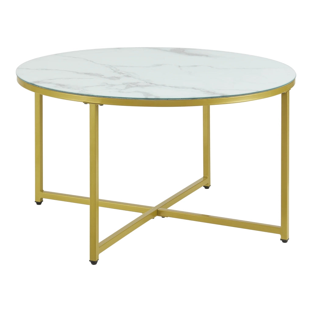 Tavolino rotondo per soggiorno 45 x 80 cm marmo bianco/oro 03_0008496