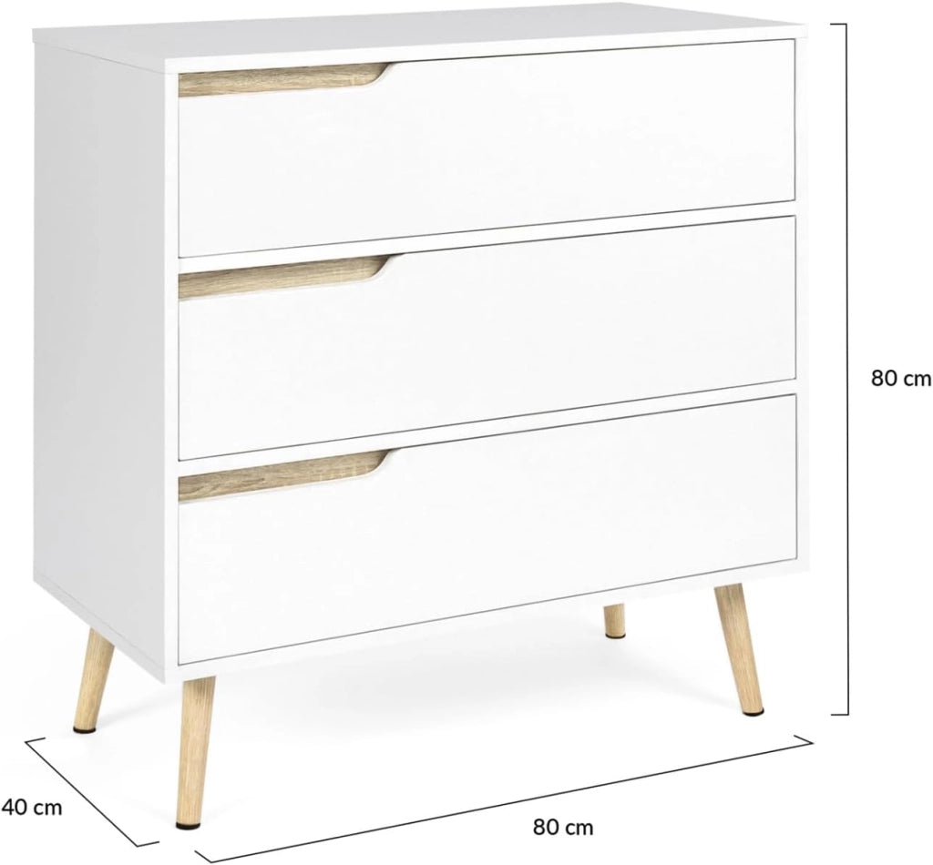 IDMarket - Cassettiera scandinavo a 3 cassetti legno e bianco HELSINKI