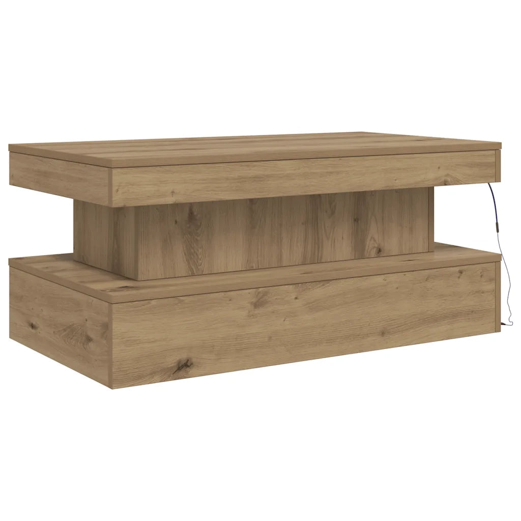 Tavolino da Salotto con Luci LED Rovere Artigianale 90x50x40 cm 857715