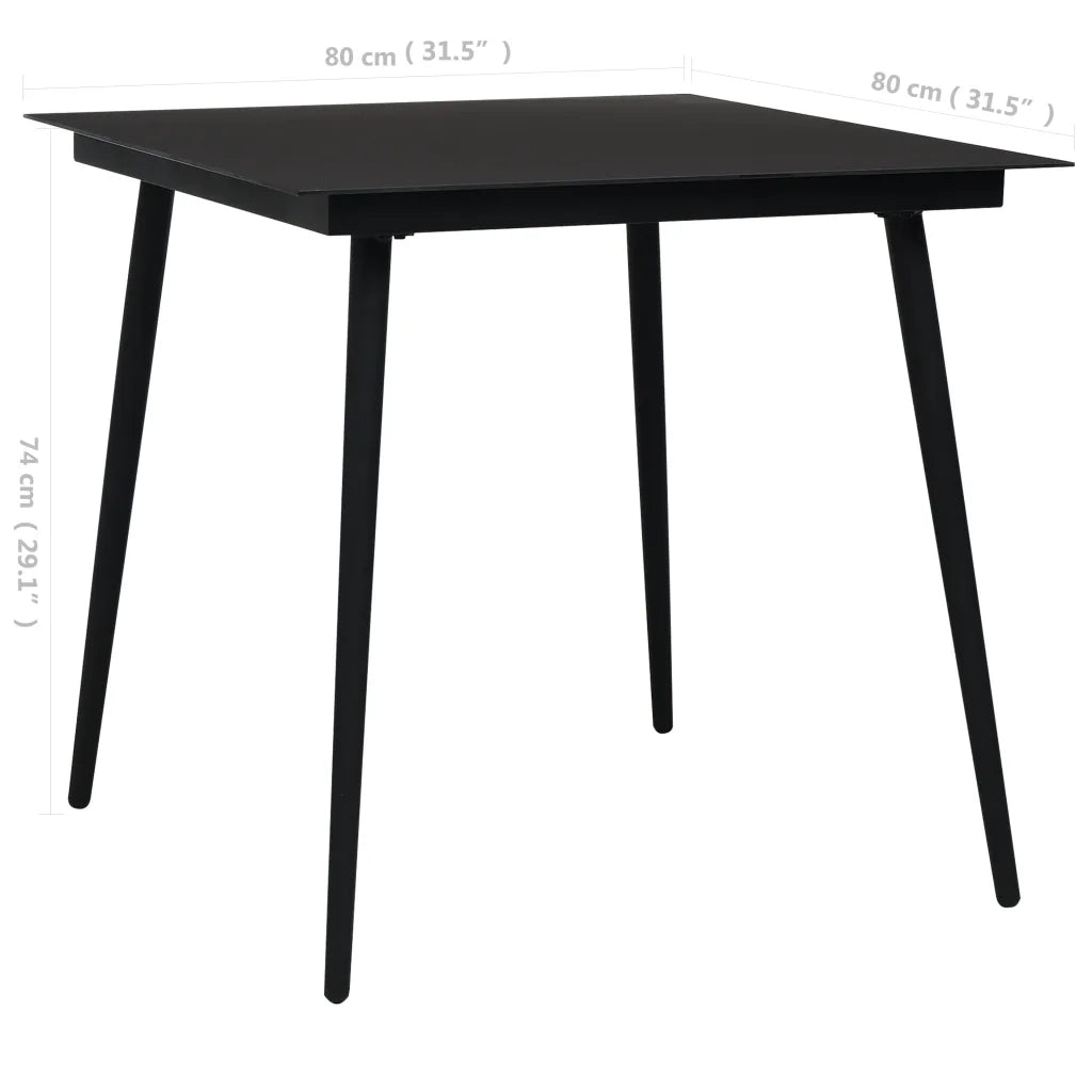 Tavolo da Giardino Nero 80x80x74 cm in Acciaio e Vetro 312157