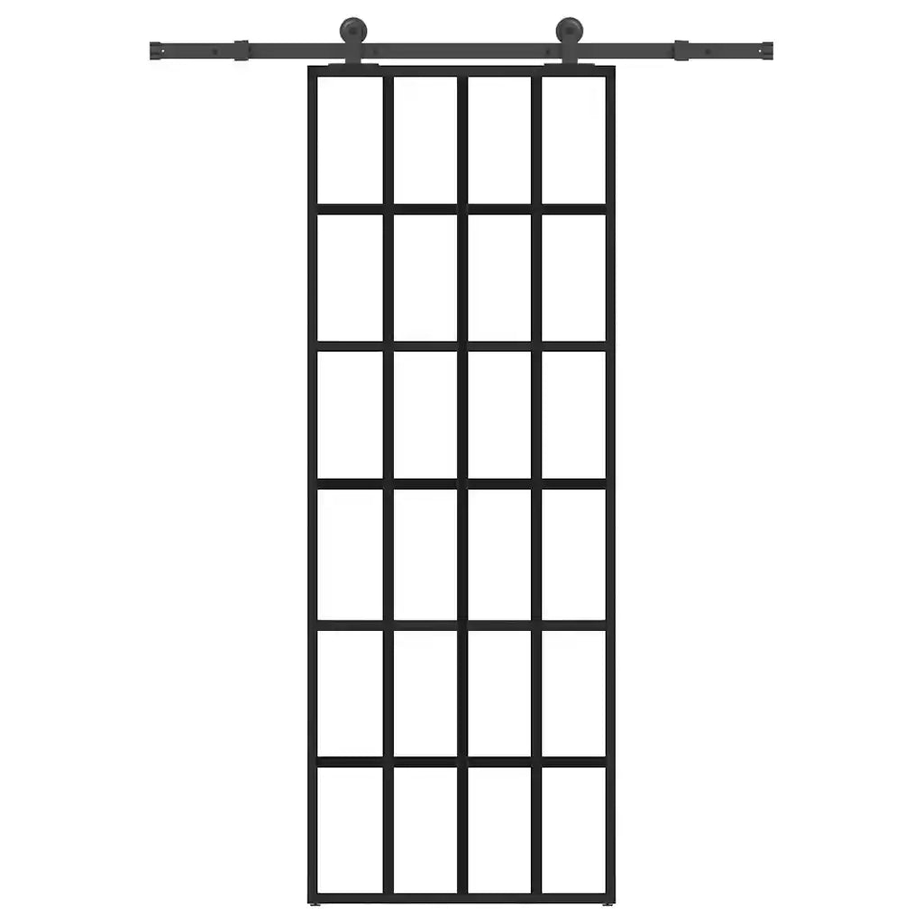 Porta Scorrevole con Ferramenta 76x205cm Vetro ESG Alluminio