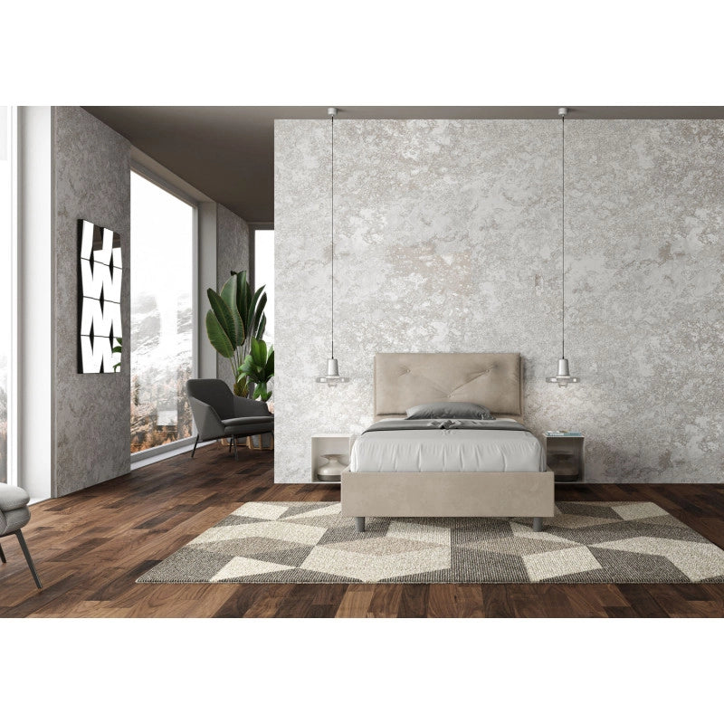 Letto imbottito Piazza e mezzo 110x210 cm Large - Senza rete,Microfibra,Sabbia