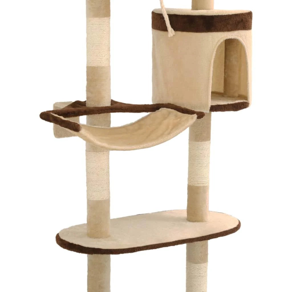 Tiragraffi albero per gatti cuccia per gatti giocattolo peluche sisal montaggio a parete 194 cm beige e marrone 3702091