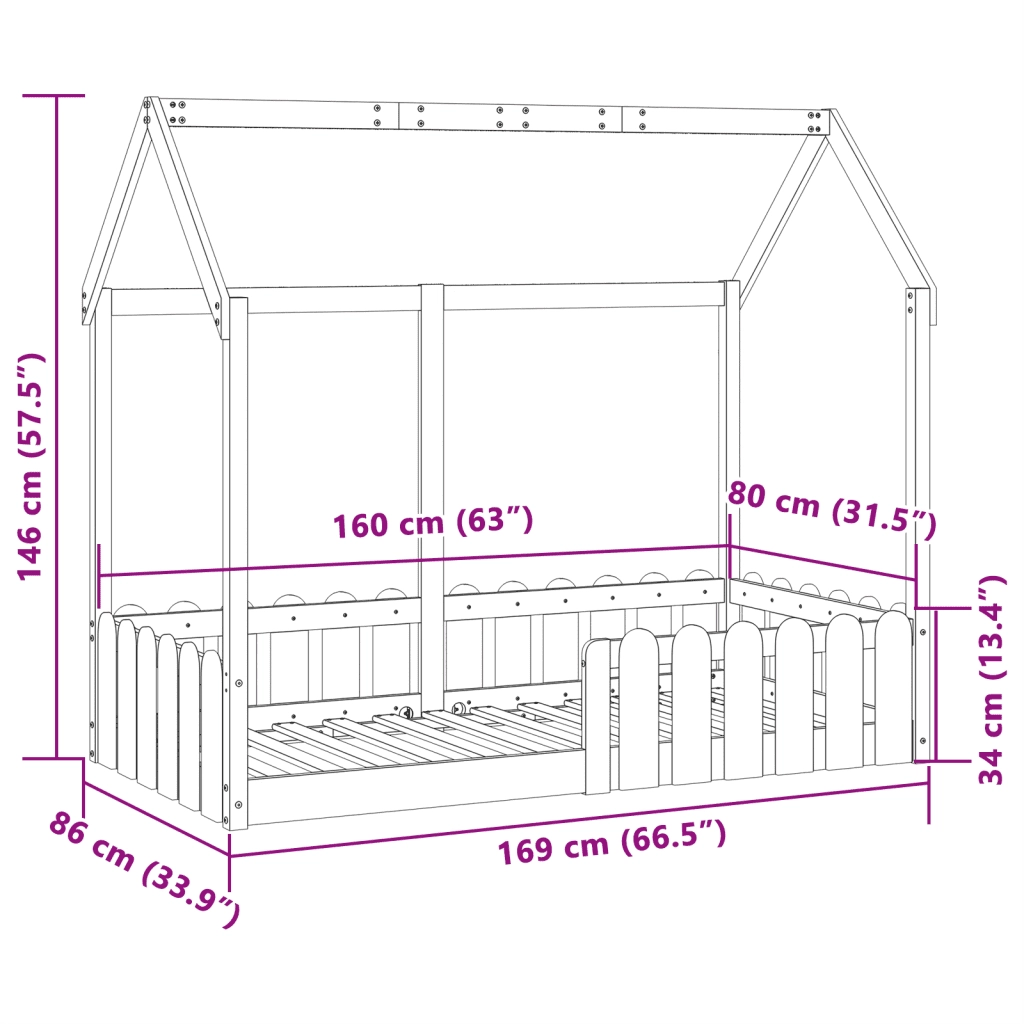 Giroletto Casetta Bambini Marrone Cera 80x160 cm Massello Pino 850697