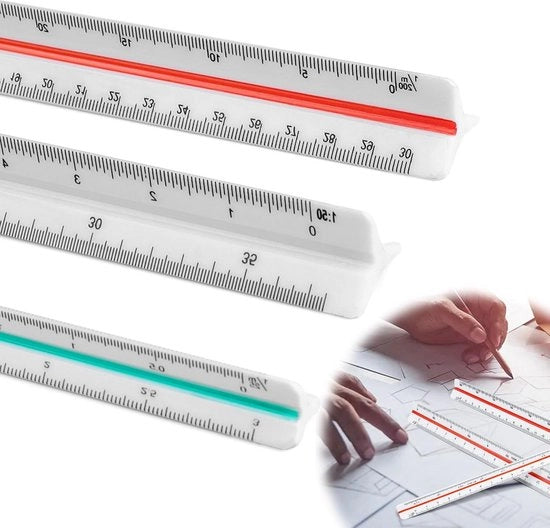 Scala a tre angoli per disegno tecnico - 30 cm - 1-20 1-25 1-50 1-75 1-100 1-125 1-200 1-250 1-300 1-400 1-500 - per studenti e progetti tecnici.