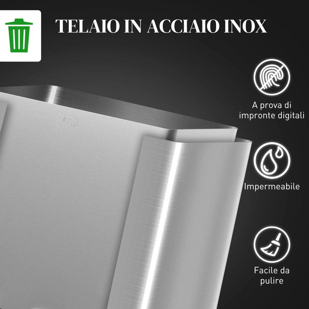 Pattumiera Differenziata con 3 Scomparti ¨C zephmum ¨C Acciaio Inox e PP, 49.6x34.5x38.6 cm, Argento