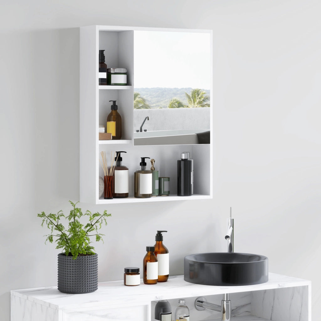 Mobile da bagno con specchio e ripiano regolabile ¨C Zephmum ¨C Bianco 60x15x76 cm