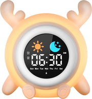 Wekker per fasi di crescita per bambini con 2 allarmi per giorno/notte, 12/24 ore/snooze, illuminazione schermo regolabile e 7 allarmi luminosi colorati